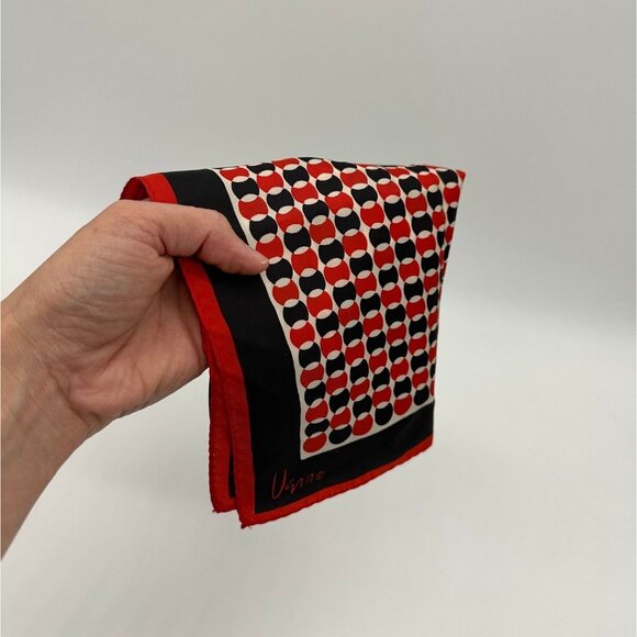 Vintage Vera Neumann Scarf Red Black White Geometric Circles 1960s Rolled Edge - Picture 6 of 8